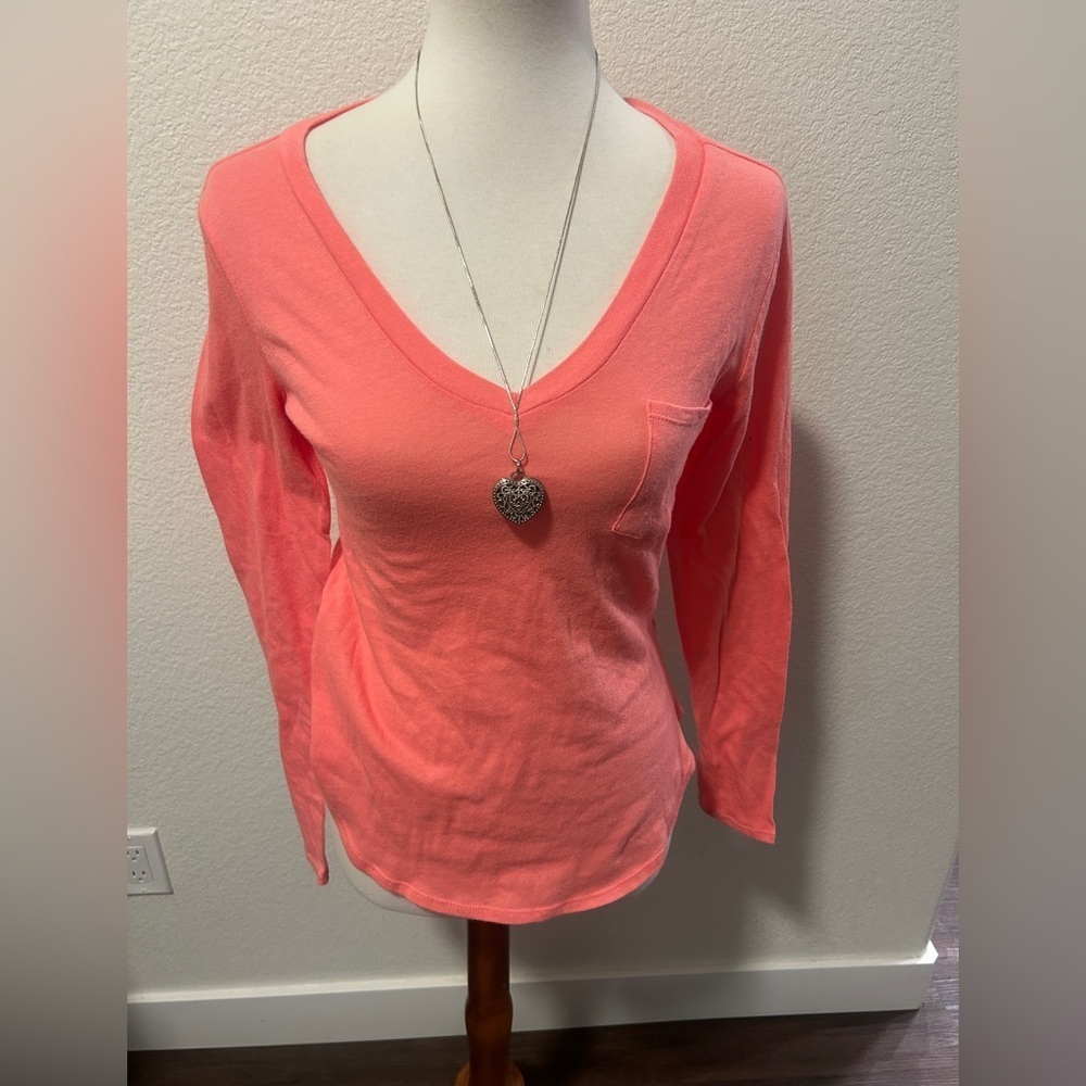 Chaser Bright Coral Long Sleeve V-Neck Top